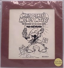 Vintage Walt Disney Two Gun Mickey Mouse Rare Matted Lithograph Print 8x8 NOS picture