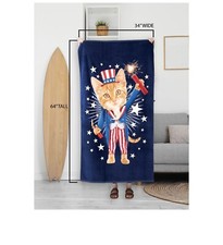Spirit Of America Cotton Blend  Cat Patriotic Graphic Print Quick Dry 34”*64” picture