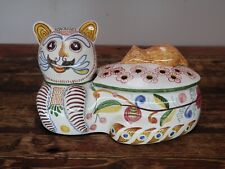 Majolica Cat and Mouse Cookie Jar Portugal Lidded Hand Painted picture