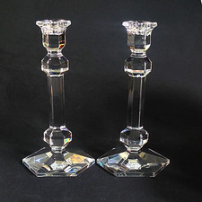 VAL ST LAMBERT GARDINIA CANDLE HOLDERS, Cut Lead Crystal, 9 3/8