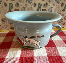 Vintage Blue Enamelware child’s potty Painted Farm Animal Scene Czechoslovakia picture
