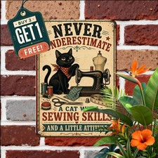 Never Underestimate Cat Quote Metal Sign Vintage Wall Decor Plaque 8x12 picture