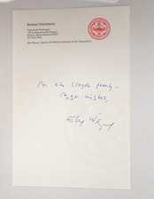 Elie Wiesel Signed Inscribed Note Boston University Letterhead Autograph Nobel picture