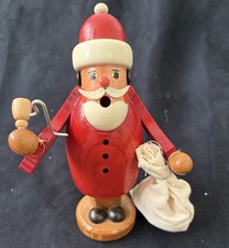 Vintage Wooden Erzgebirge German Santa Smoker Incense Burner Unused 7” picture