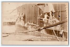 c1923 USS Pittsburgh Painting The Side Rope Antique RPPC Photo Postcard picture