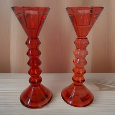Vintage Shannon Crystal by Godinger Ruby Red Glass Candlestick Holders Pair 7