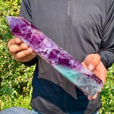 4.6LB  Natural rainbow fluorite obelisk quartz crystal wand point Gem Healing picture