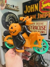 Vtg Rosbro Hard Plastic Halloween Witch Riding Motorcycle candy container Toy picture