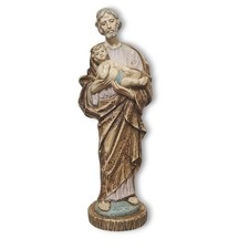 St Joseph Holding Baby Child Solid Wood Resin Statue 10