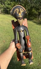 Vintage Hand Carved Wooden African Tribal Seated Figure Ghana Ashanti Akan Art picture