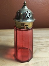 Antique Victorian Paneled Cranberry Glass Sugar Shaker EPNS picture