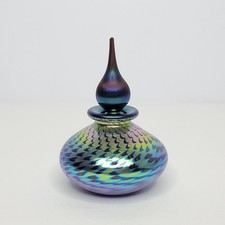 Stuart Abelman 1991 Glass Perfume Bottle Heavy Iridescent Swirl with Stopper picture