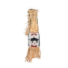 Native American Style Handmade Beaded Pipe Bag Buffalo Hide Leather Tobacco bag picture