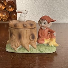 Antique Norleans Elf And Dove Trinket Dish With Lid 4” Whimsy Cottagecore Cozy picture