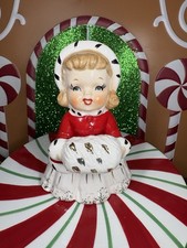 Vtg Ucagco Christmas Shopper Girl W Big Muff Ermine Trim Red Coat Figurine Japan picture