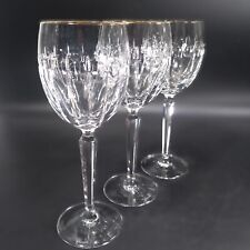 3 WATERFORD Crystal GRENVILLE GOLD Water Goblets Vertical Cuts - Gold Rim Faded picture