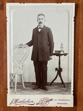 Man With Mustache Scalloped Edge Antique Photo Cabinet Card Pt Washington WI picture