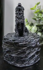 Ebros Single Howling Gray Alpha Wolf Mini Rounded Jewelry Decorative Box picture
