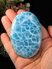 82G PREMIUM LARIMAR CABOCHON PALM STONE FROM DOMINICAN REPUBLIC AAAA CRYSTAL picture