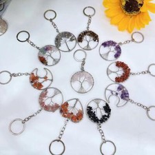 12 Pc Tree of Life Energy Crystal Key Ring Gift Sliver Pendent picture