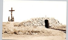 TOMB & CROSS canute ok c1940 postcard oklahoma real photo rppc church dead picture
