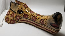 Hand-carved and painted vintage tribal Guatemalan folk art wooden dog mask. picture