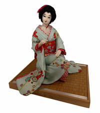 Authentic 1960s 1970s Japanese Nihon Ningyo Geisha Oyama Doll Kneeling on Tatami picture