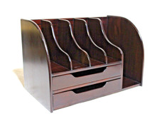 SUPERB VINTAGE MAHOGANY WOOD DESK ORGANIZER MAIL DRAWER MODERN SLOTS OFFICE FILE picture