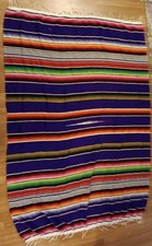 Vintage Authentic Mexican Mexico Serape Fringed Colorful Vibrant Blanket 83x58