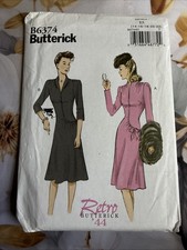 Butterick B6374 Sewing Pattern 1940 Retro Dress Vintage Reproduction Sizes 14-22 picture