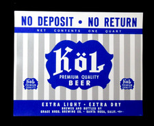 Vintage Kol Premium Quality Beer Label CA picture