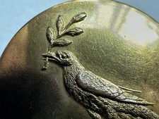 C. HALL & Co London Crow Raven Gold Metal Round Shank Button Bird Olive Branch picture