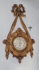 Vintage French Louis XVI Style Gilt Mechanical Wall Clock w/ Key Runs picture