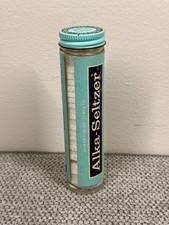 Vintage Alka-Seltzer Glass Bottle 5.5” with Blue Metal Cap, 1950s Apothecary picture