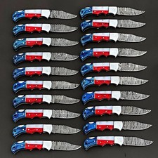 LOT of 50pcs, Damascus Steel American Flag Handle Folding Knives With Sheaths picture