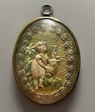 Early 1800s Antique Victorian Bubble Glass Religious Hanging Framed Plaque picture