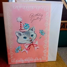 Vintage Cat-Themed Birthday Greeting Card w/Envelope 1950 USA Sunshine Card picture