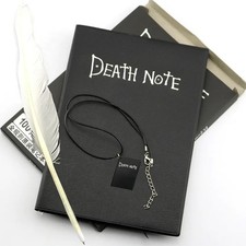 Death Note Journal Set Leather Notebook Feather Pen Necklace Anime Cosplay Gift picture