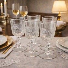Set Of 5 Co-Operative Flint EAPG Ivy in the Snow Clear 5.75” Wine Goblets -1890s picture