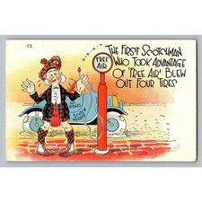 Humorous Scottish Kilt Man Car Free Air Cartoon Postcard M. Kashower Co. C1 picture