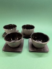 Japanese Cast Iron Teacup Set 4 Cups 4 Coasters IWACHU Hobnail Made in Japan picture