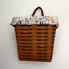 Longaberger tall Hanging Rectangle Basket w/ Handle & Floral Liner, green reeds picture