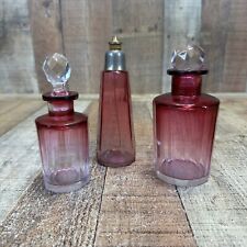 Vintage Baccarat Cranberry To Clear Glass Perfume Bottle Set Of 3 picture