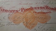 SLING'S 🪙 Rare 1874 PROVIDENCE RHODE ISLAND GROCERS AND PRODUCERS BANK CHECK picture