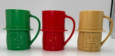 3 Vintage Hard Plastic Planters MR. PEANUT 3 3/4” Mugs/Cups Green Red Tan picture