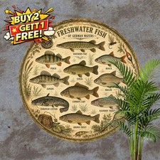 Freshwater Fish Species Guide Round Metal Sign Retro Wall Decor 8x8 picture