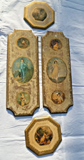 Set of 4 Vintage Italian Florentine Wall Gold-Gilt Wood Plaques Blue Boy Pinkie picture