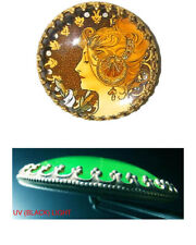 1 Czech VASELINECrystal Glass/Brass Button #B510 -RARE VASELINE TOP DOME-SIGNE picture