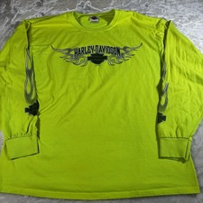 Harley Davidson 2012 Neon Yellow Long Sleeve Shirt XL Flames Frieze O’Fallon ILL picture
