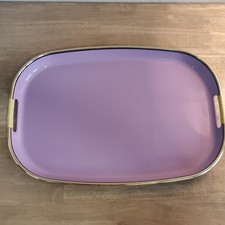 VTG Toyo Japan RARE PURPLE Lacquer Serving Tray Retro Rattan Cord Handles MCM picture